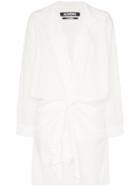 Jacquemus Deep V-neck Asymmetric Cotton Linen Blend Shirt Dress -