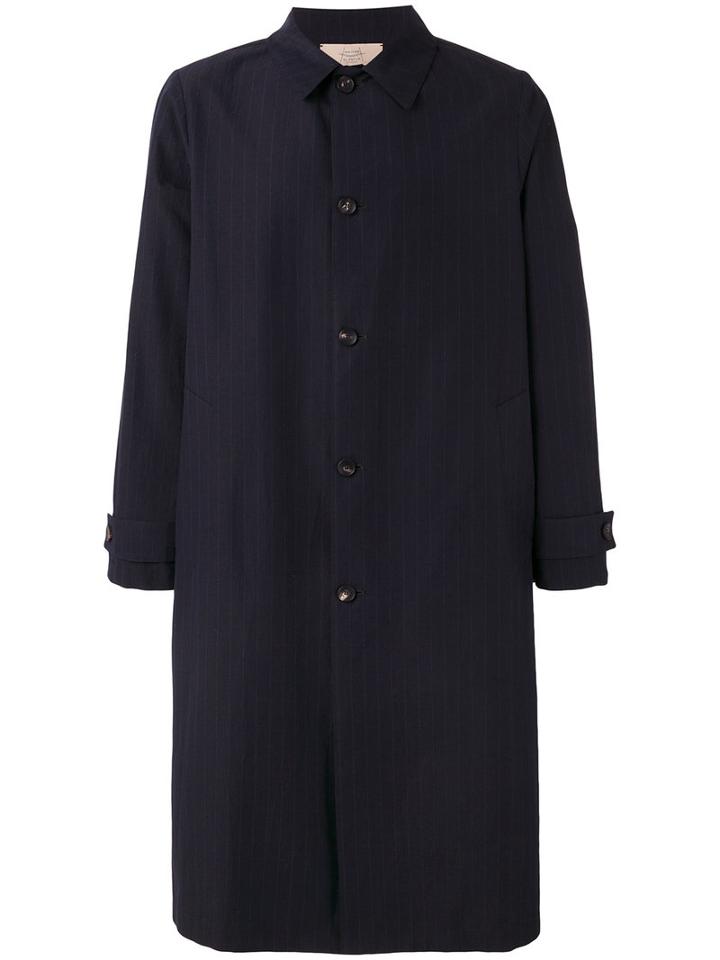 Maison Flaneur Chalk Striped Coat, Men's, Size: 50, Blue, Cotton/virgin Wool/viscose