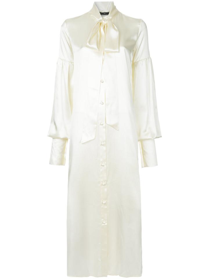 Rokh Tie Neck Long Shirt Dress - White