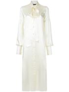 Rokh Tie Neck Long Shirt Dress - White