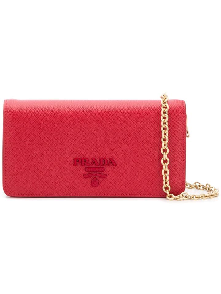 Prada Saffiano Chain Clutch - Red