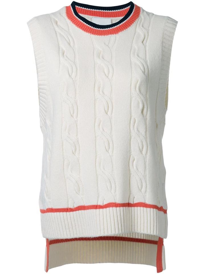 3.1 Phillip Lim Cable Knit Tank Top, Women's, Size: 2, White, Rayon/cashmere/yak/lambs Wool