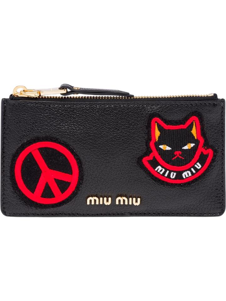 Miu Miu Patch-appliquéd Zipped Pouch - Black