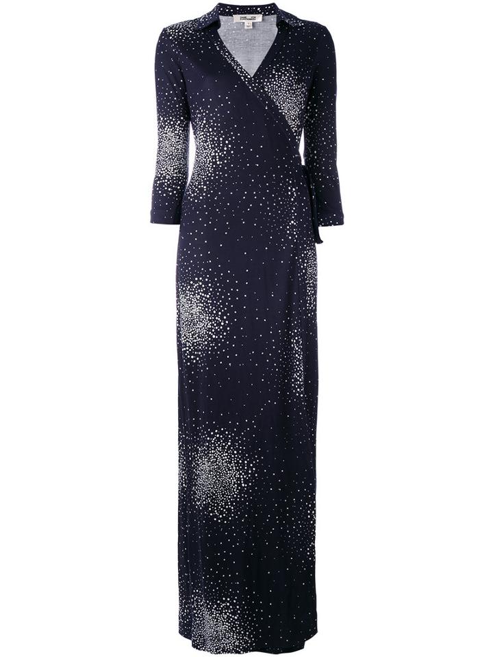 Diane Von Furstenberg Patterned Maxi Wrap Dress, Women's, Size: 6, Blue, Silk