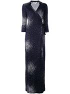 Diane Von Furstenberg Patterned Maxi Wrap Dress, Women's, Size: 6, Blue, Silk