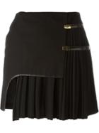 Anthony Vaccarello Pleated Mini Skirt, Women's, Size: 38, Black, Cotton/polyester/lamb Skin/zamac