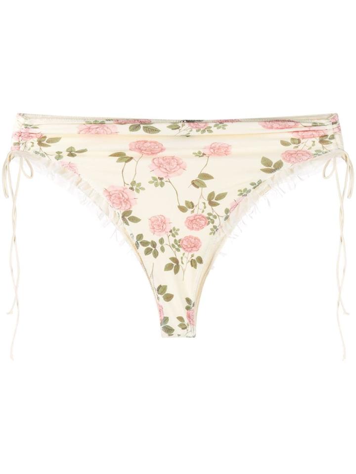 For Love And Lemons Floral-print Bikini Briefs - Neutrals