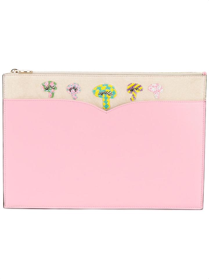 Olympia Le-tan Beaded Mushroom Pouch, Women's, Pink/purple, Leather/suede