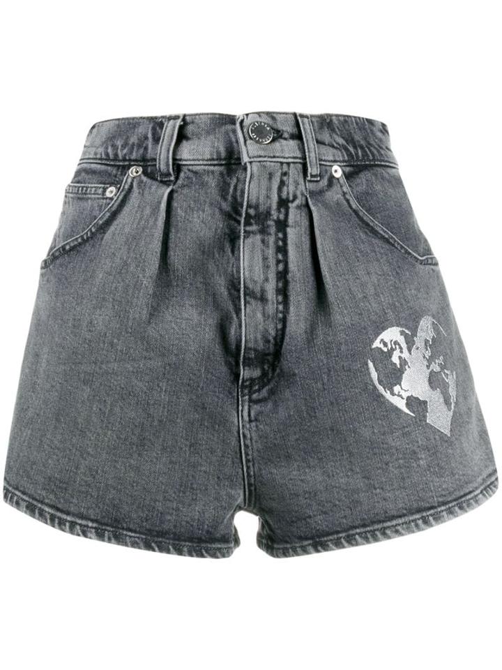 Alberta Ferretti Heart Print Denim Shorts - Grey