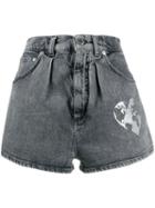 Alberta Ferretti Heart Print Denim Shorts - Grey