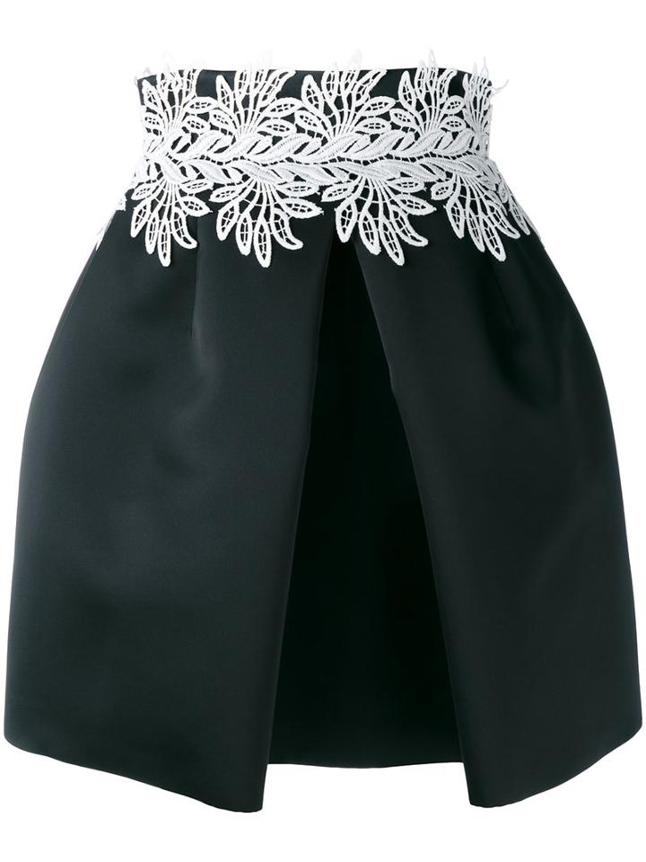 Sara Battaglia - Leaf Detail Front Pleat Skirt - Women - Polyester - 44, Women's, Black, Polyester