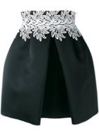 Sara Battaglia - Leaf Detail Front Pleat Skirt - Women - Polyester - 44, Women's, Black, Polyester
