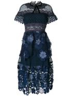 Self-portrait 3d Floral Mesh Panelled Dress - Blue