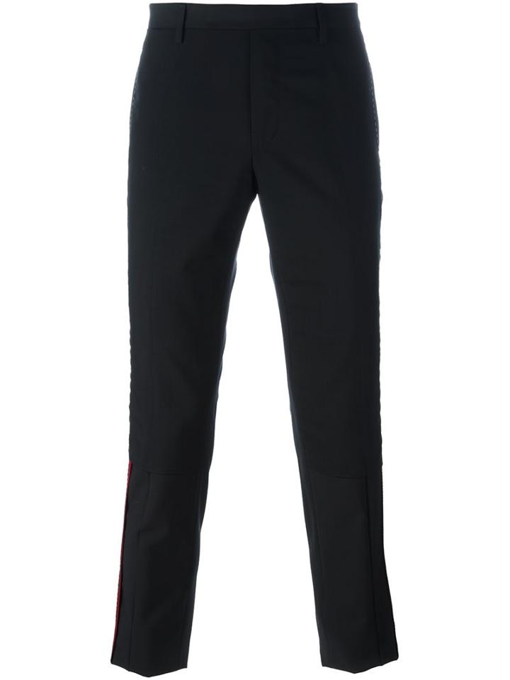Lanvin Stitched Stripe Detail Trousers, Men's, Size: 46, Black, Spandex/elastane/viscose/wool