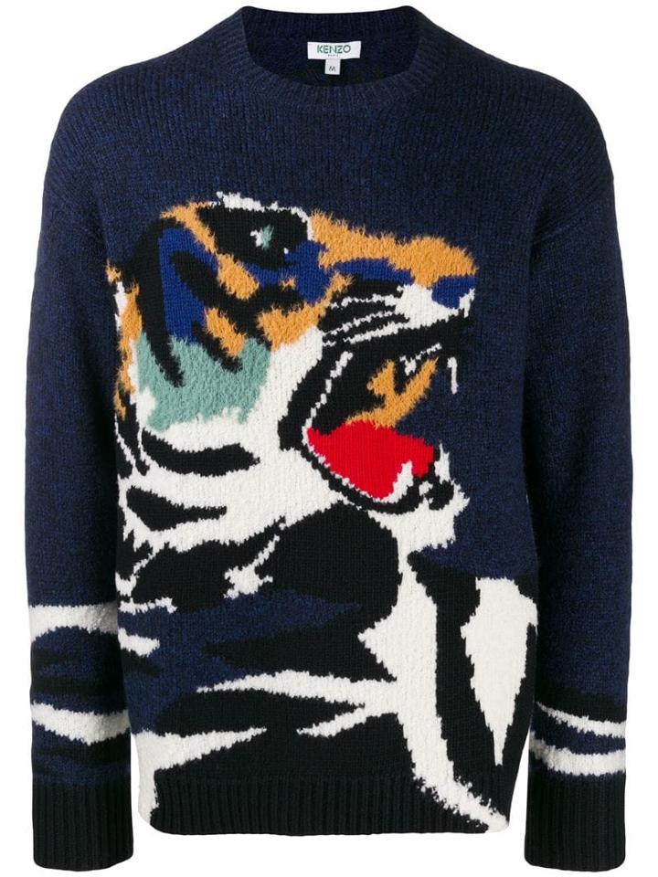 Kenzo Intarsia Tiger Jumper - Blue