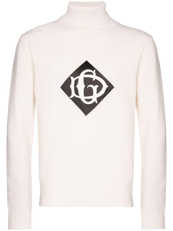 Dolce & Gabbana Logo-embroidered Turtleneck Sweater - White
