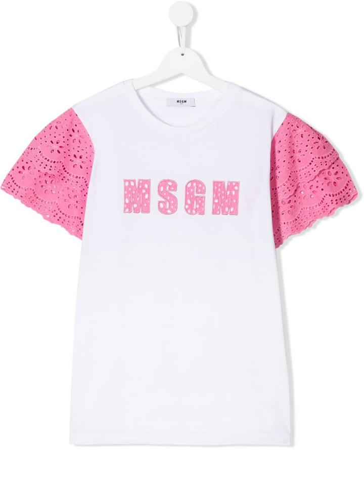 Msgm Kids Embroidered Sleeve T-shirt - White