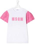 Msgm Kids Embroidered Sleeve T-shirt - White