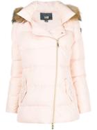 Cavalli Class Racoon Fur Trim Padded Coat - Pink & Purple