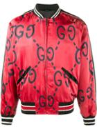 Gucci Gucci Ghost Print Bomber Jacket, Men's, Size: 50, Red, Viscose/silk/cupro