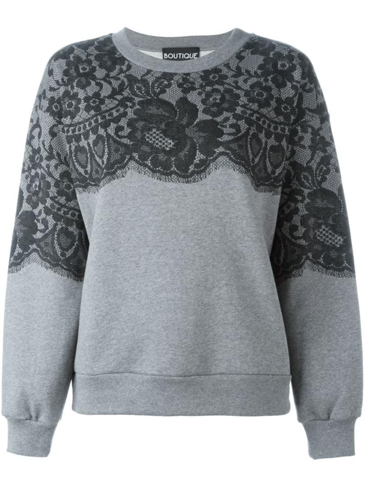 Boutique Moschino Lace Print Sweatshirt, Women's, Size: 48, Grey, Cotton
