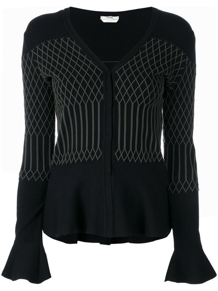 Fendi Embroidered Flared Blouse - Black