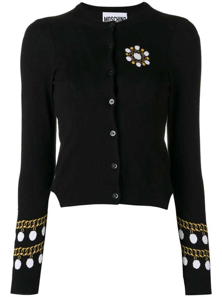 Moschino Pearl And Chain Intarsia Cardigan, Women's, Size: 38, Black, Cotton