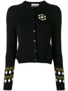 Moschino Pearl And Chain Intarsia Cardigan, Women's, Size: 38, Black, Cotton