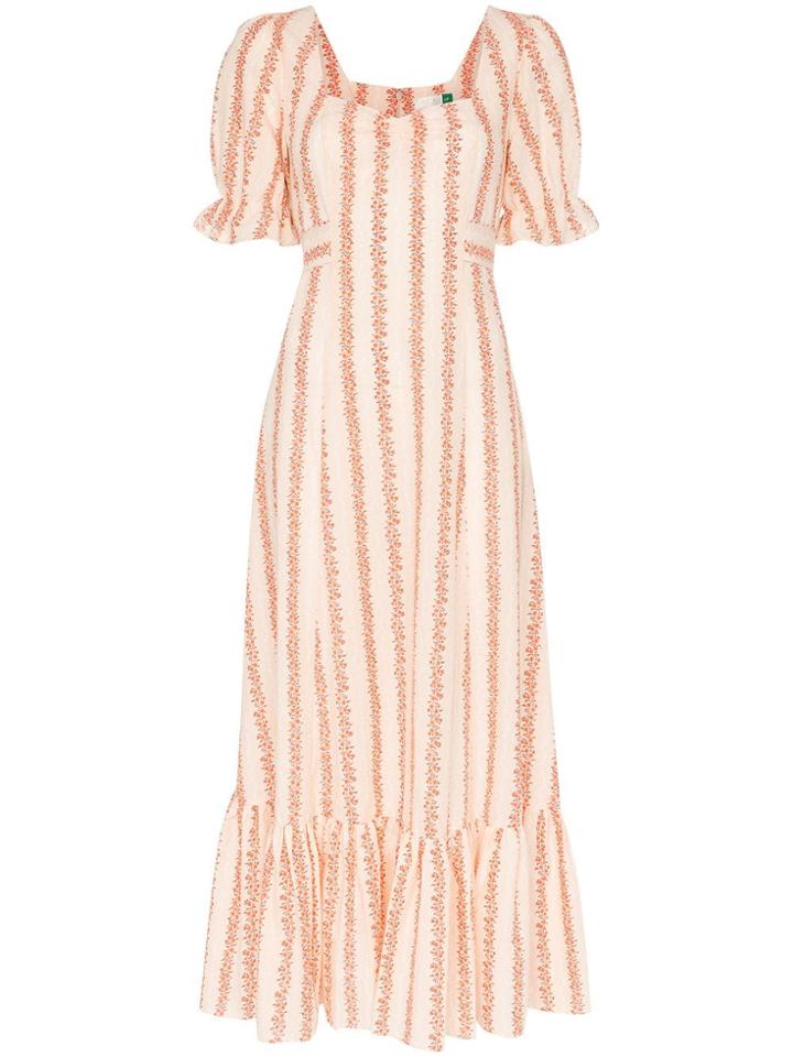 Rixo Kate Floral-stripe Midi-dress - Orange