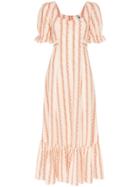 Rixo Kate Floral-stripe Midi-dress - Orange
