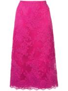 Marchesa - A-line Midi Lace Skirt - Women - Silk/cotton - 10, Pink/purple, Silk/cotton