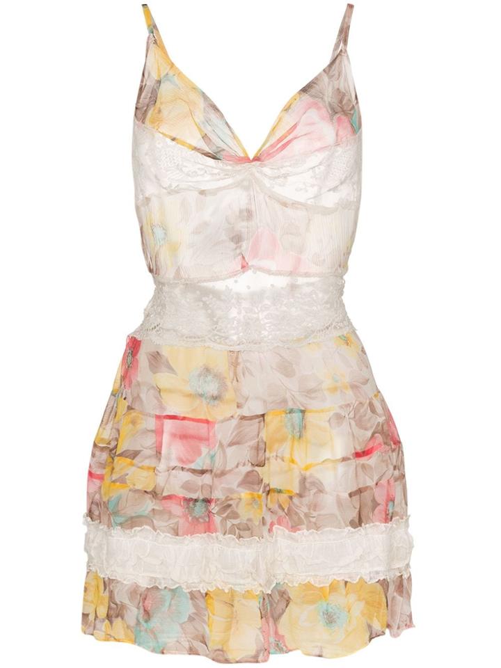 One Vintage Floral Print Mini Dress - Yellow