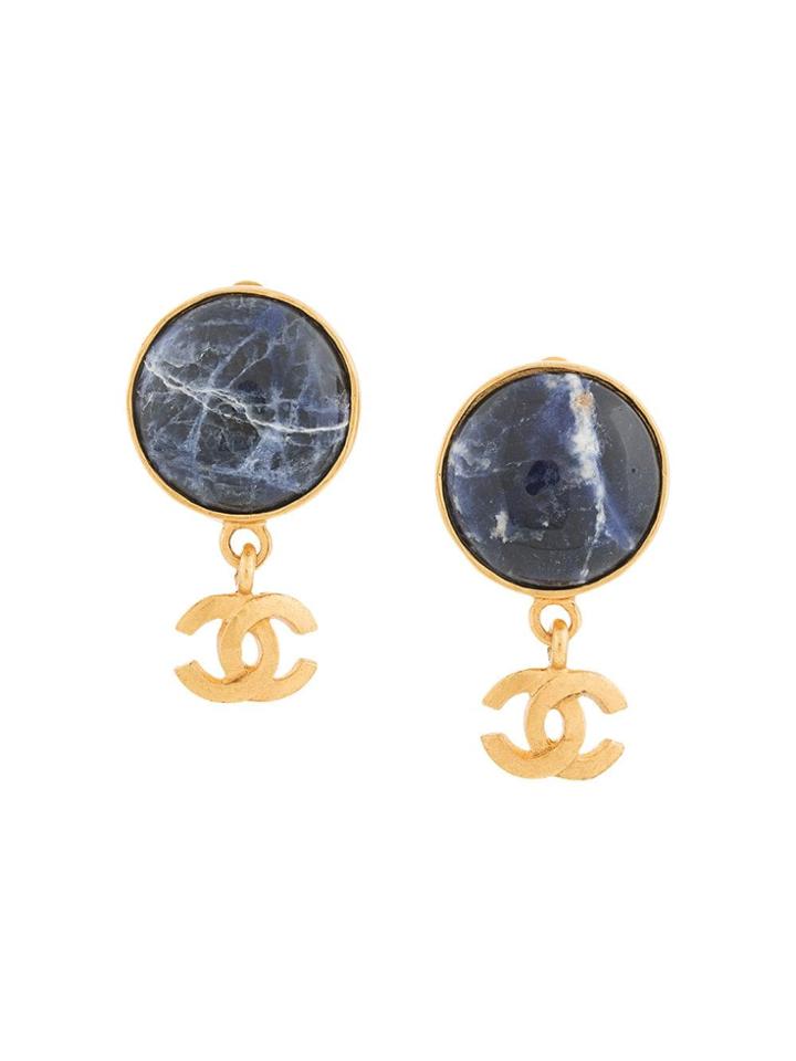 Chanel Vintage Marble Stone Cc Swing Earrings - Gold