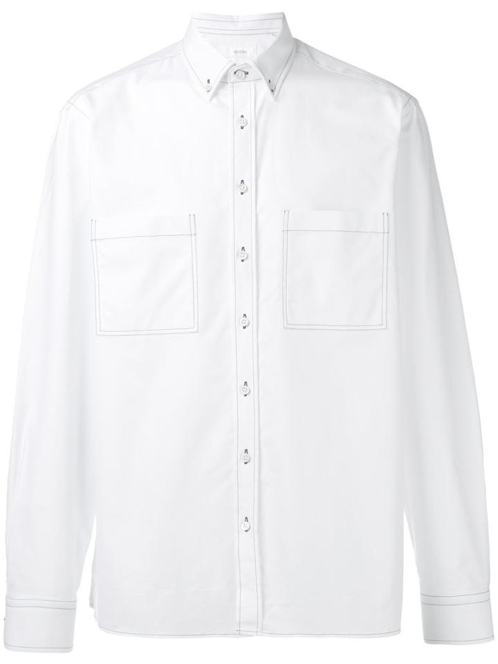 Joseph Contrast Stitch Shirt, Men's, Size: 39, White, Cotton