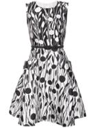 Carolina Herrera Wheat Print Flared Dress, Women's, Size: 0, Black, Silk/cotton