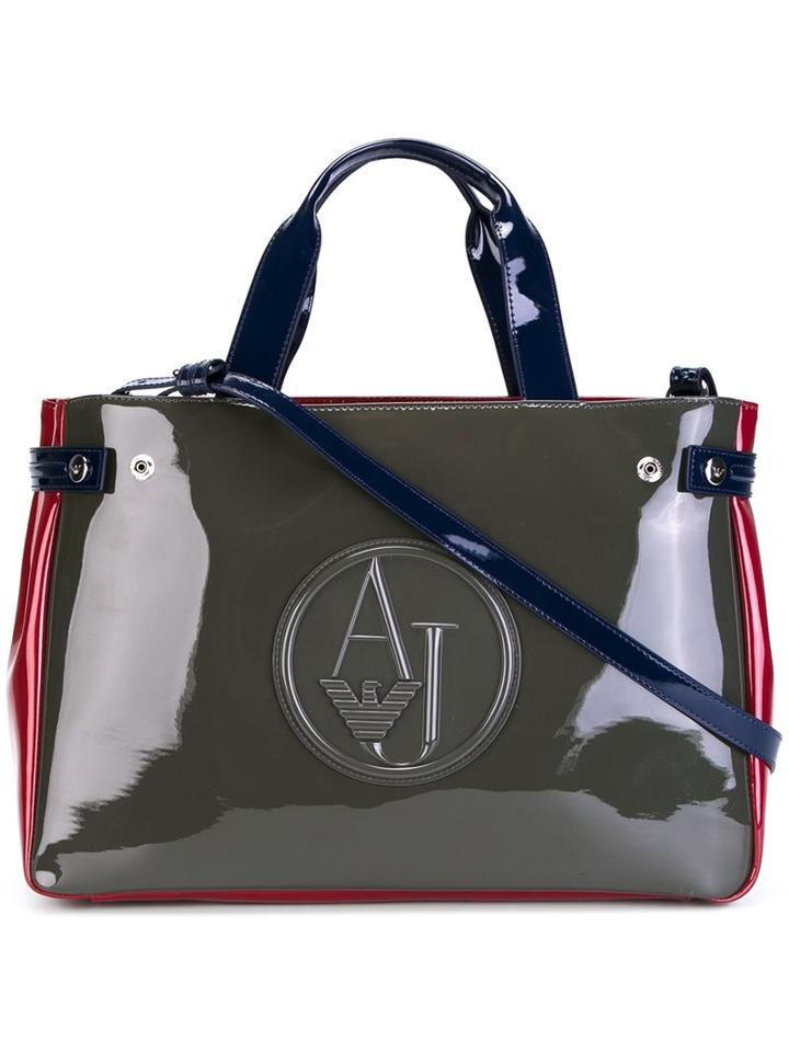 Armani Jeans Embossed Logo Large Tote, Women's, Green