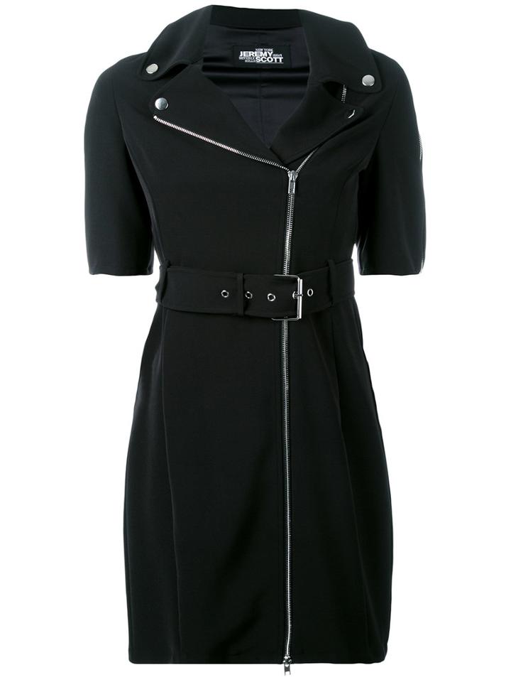 Jeremy Scott Zipped Shoulders Belted Dress, Women's, Size: 40, Black, Polyester/other Fibers