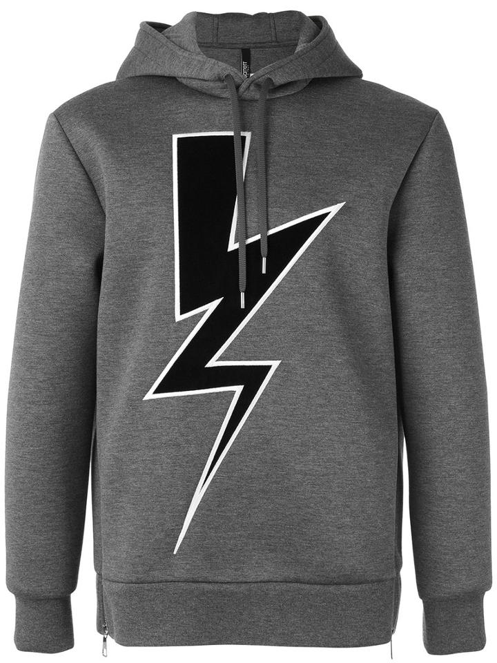 Neil Barrett Lightning Bolt Hoodie, Men's, Size: Medium, Grey, Cotton/polyurethane/viscose