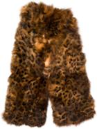 Saint Laurent Leopard Print Fur Scarf - Brown