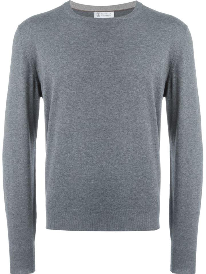 Brunello Cucinelli Crew Neck Jumper, Men's, Size: 50, Grey, Cotton