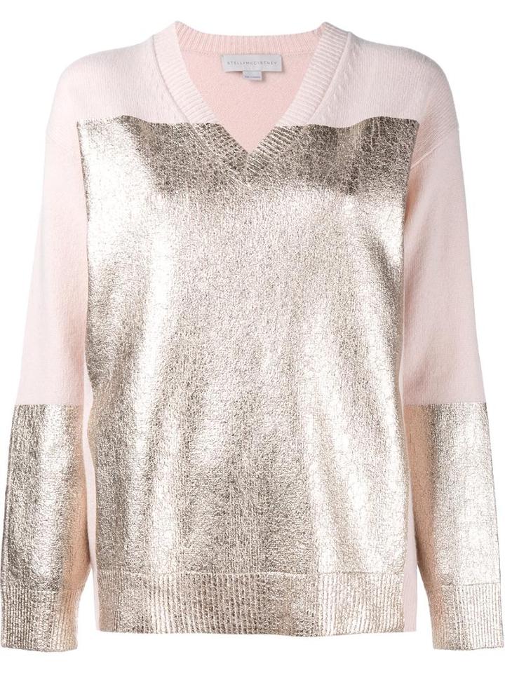 Stella Mccartney Contrast V-neck Jumper, Women's, Size: 38, Pink/purple, Cashmere/wool