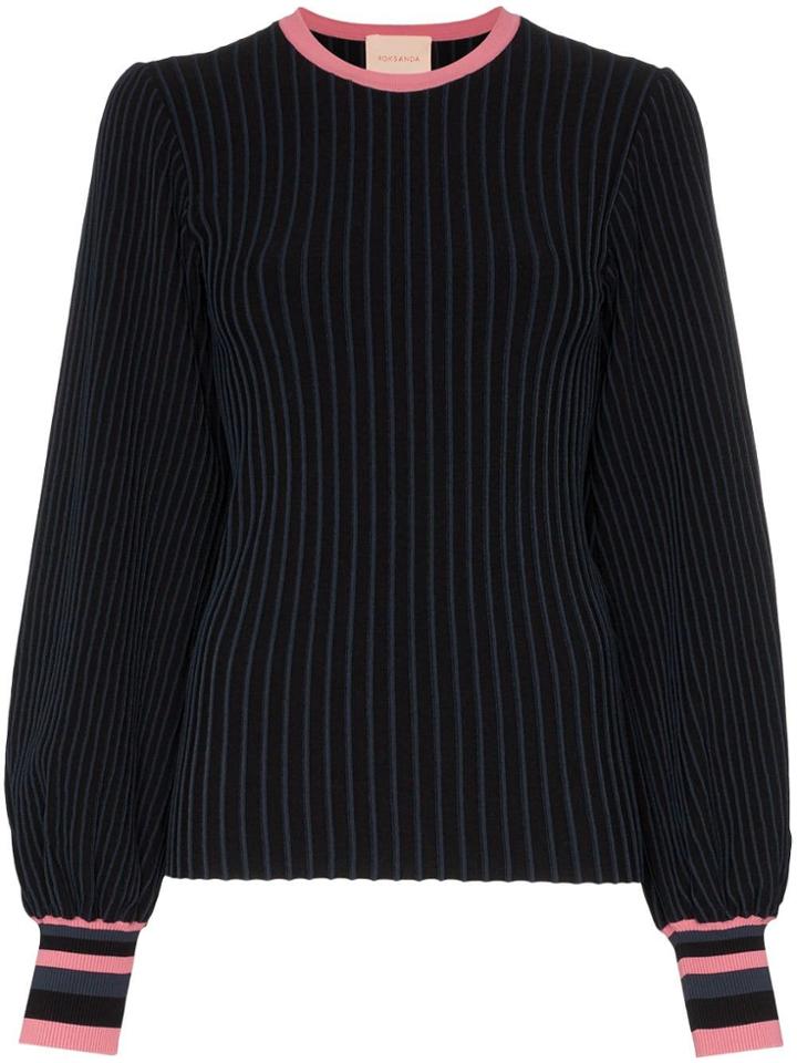 Roksanda Alia Rib-knit Balloon-sleeve Top - Navy/ Pink