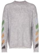 Off-white Mohair Stripe Detail Sweater - Grey