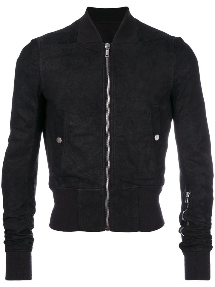 Rick Owens - Cropped Bomber Jacket - Men - Cotton/leather/cupro/virgin Wool - 50, Black, Cotton/leather/cupro/virgin Wool