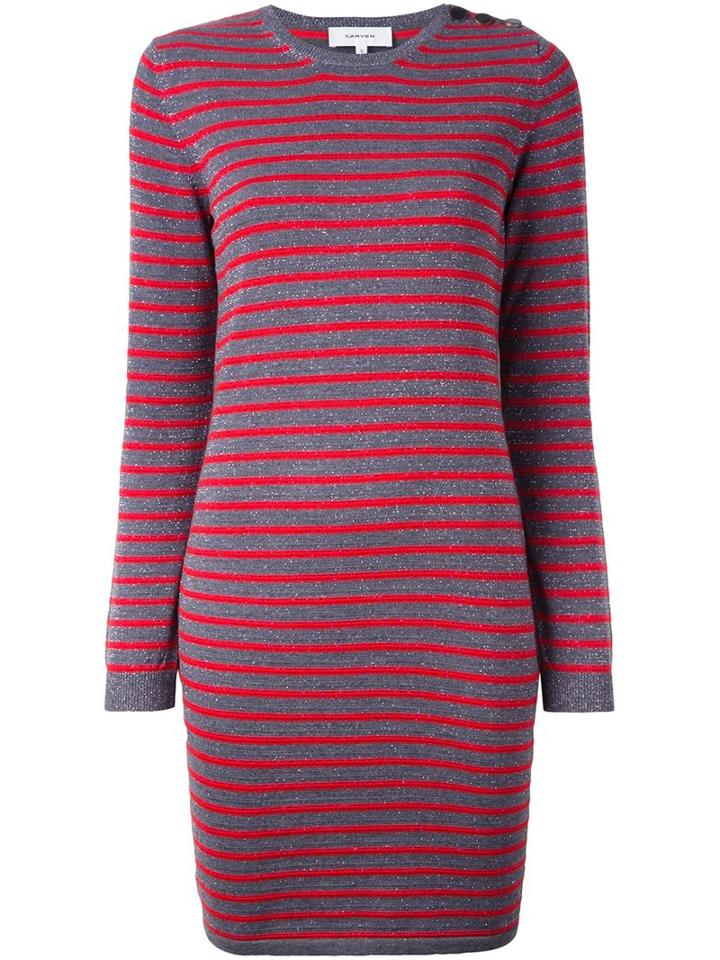 Carven Striped Knitted Dress, Women's, Size: Small, Red, Polyamide/polyester/merino