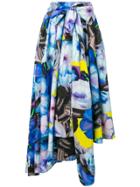 Msgm Floral Print Asymmetric Skirt - Blue