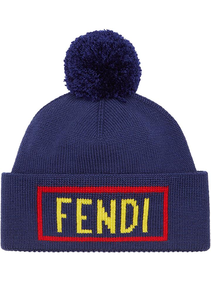 Fendi Logo Patch Beanie Hat - Blue