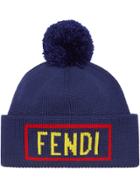 Fendi Logo Patch Beanie Hat - Blue