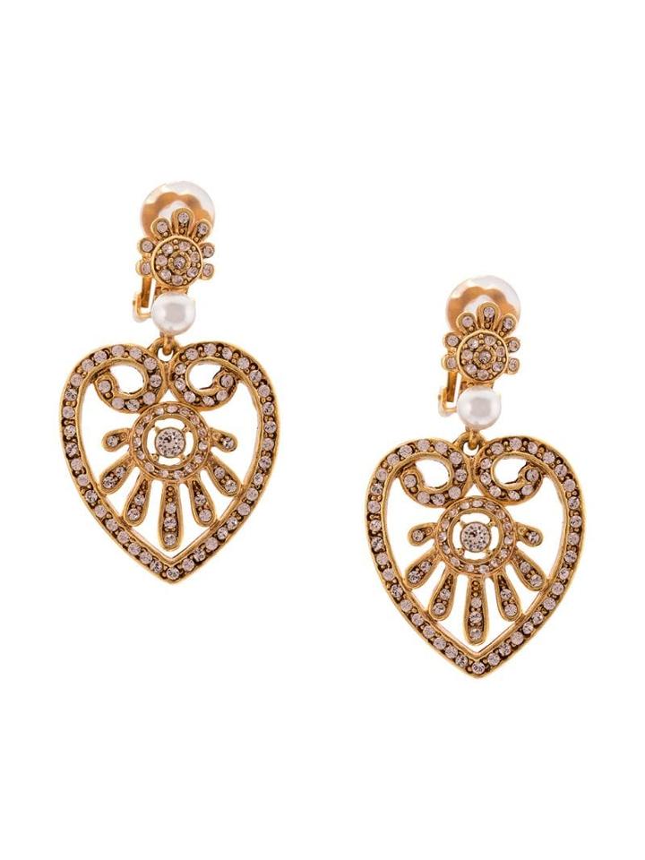 Oscar De La Renta Heart Drop Earrings - Gold