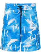 Dior Homme Sorayama Logo Print Swim Shorts - Blue